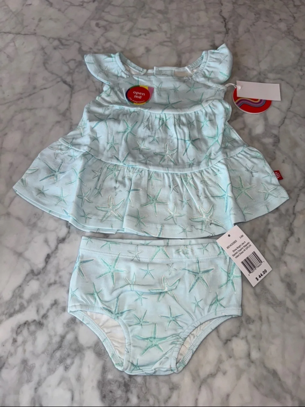 NWT MAGNETIC ME ORGANIC STARFISH DRESS WITH DIAPER COVER 3/6M